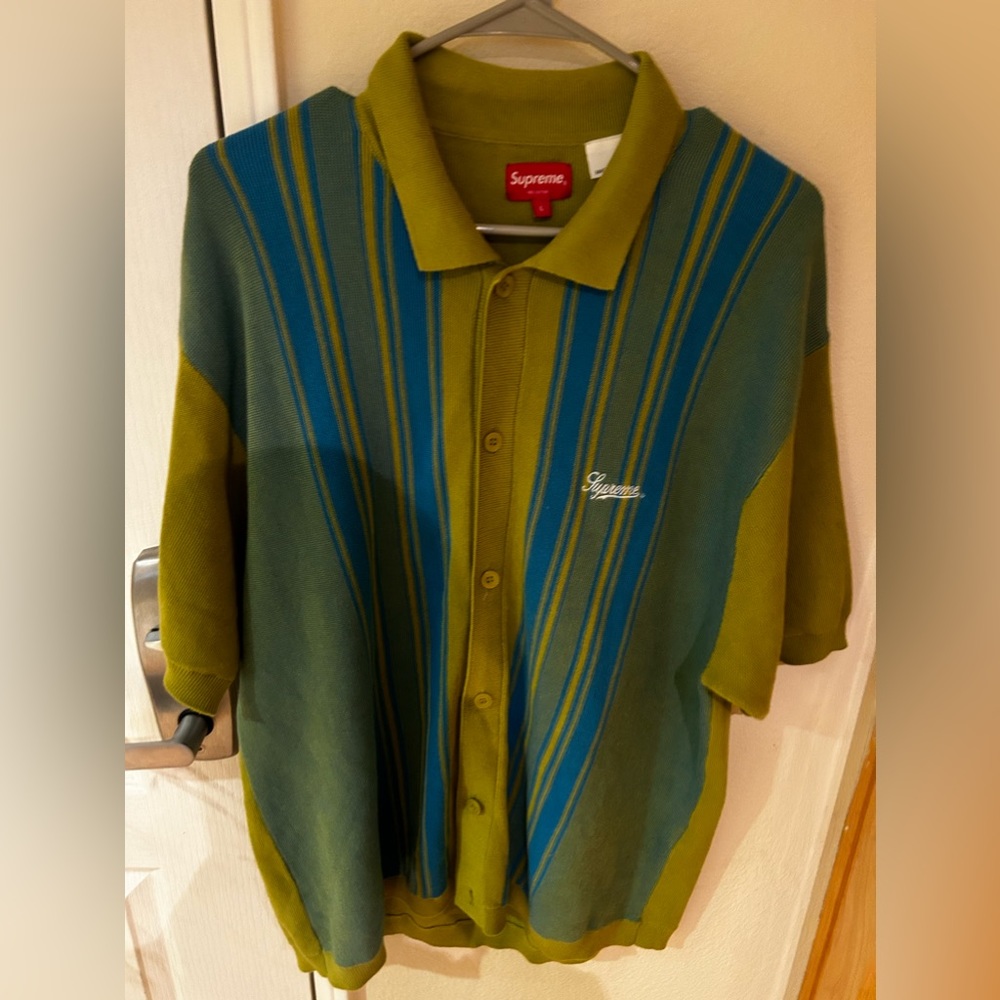 Supreme Stripe Button Up Polo Dusty Lime